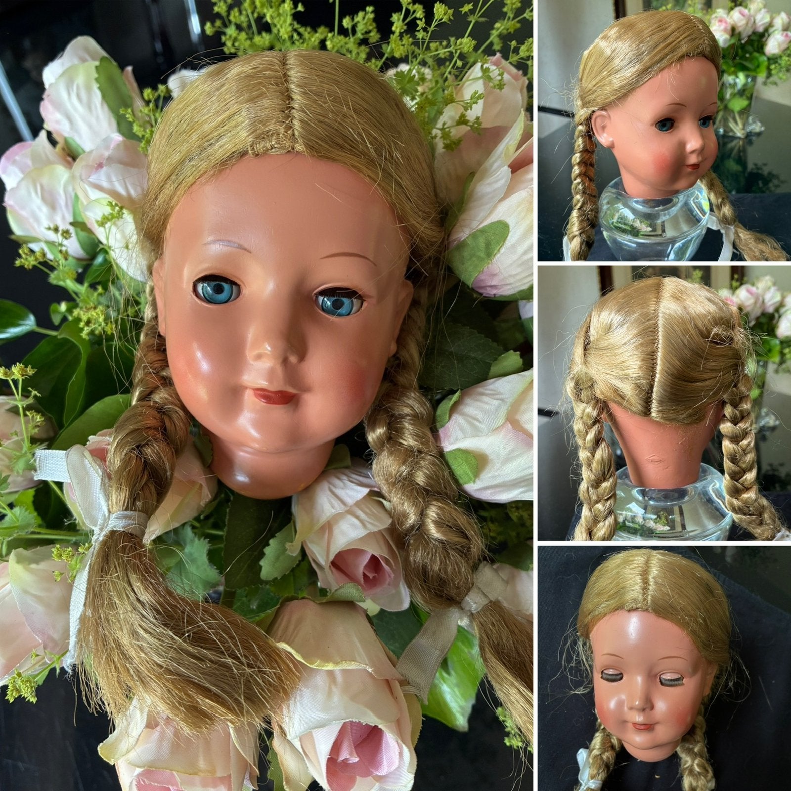 🌿Pop,” ANTIEK SCHILDPAD POPPENHOOFD MET VOLLE VLECHTEN”🌿, Antiek en Kunst, Verzenden