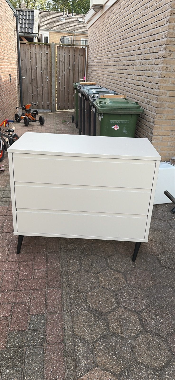 Beige commode met 3 laden, Ophalen, Gebruikt, 50 tot 70 cm, 100 cm of meer