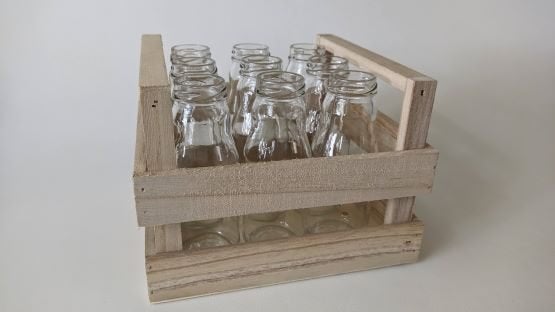 Houten kist met 9 flessen (15 cm) p/st. AFGEPRIJSD, Huis en Inrichting, Ophalen of Verzenden, Nieuw