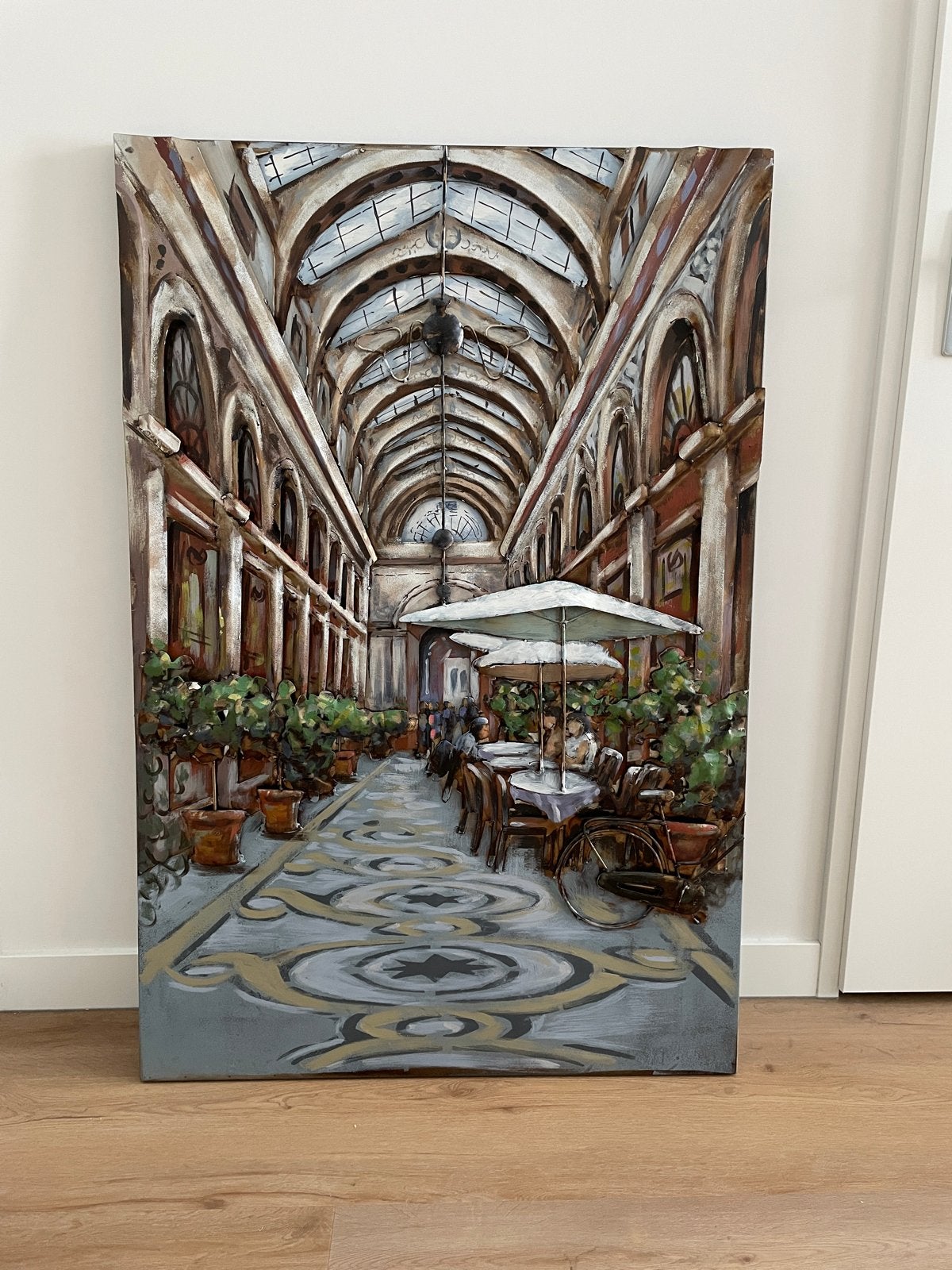Handgemaakt metalen schilderij - Overdekte galerij, Antiek en Kunst, Ophalen, Realistisch, Metaal, Handgeschilderd