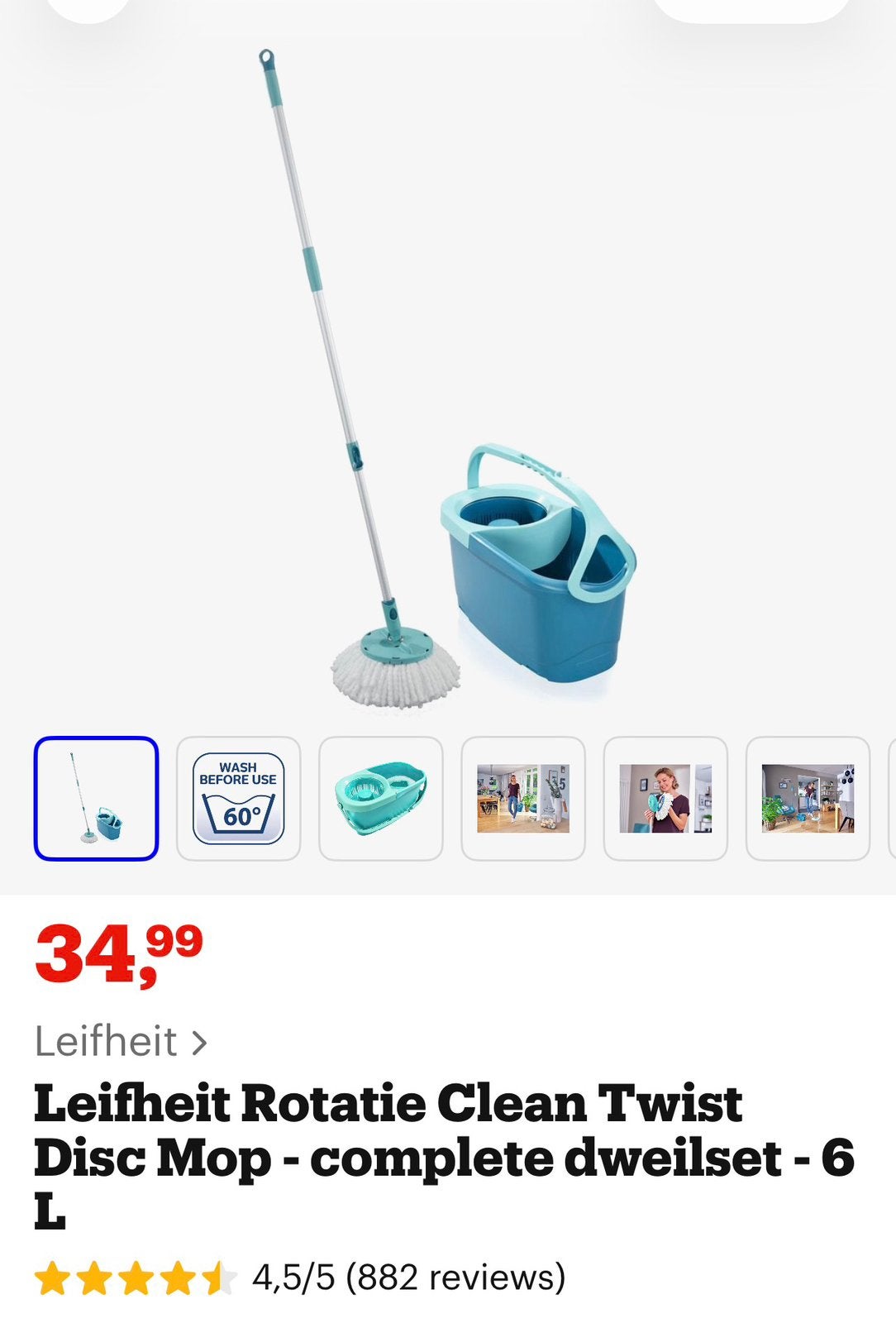 Leifheit uitwringbare mop, Ophalen of Verzenden, Mop of Dweil