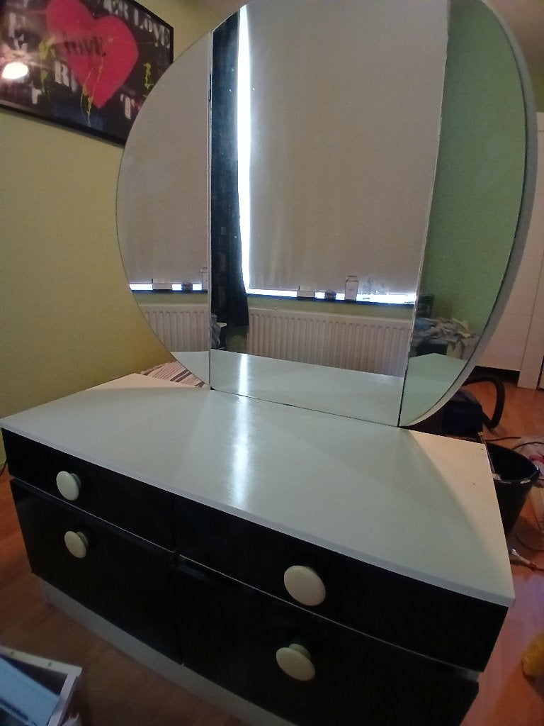 Retro kaptafel spiegel en nachtkastje, Ophalen, Gebruikt, 50 tot 100 cm, Minder dan 100 cm