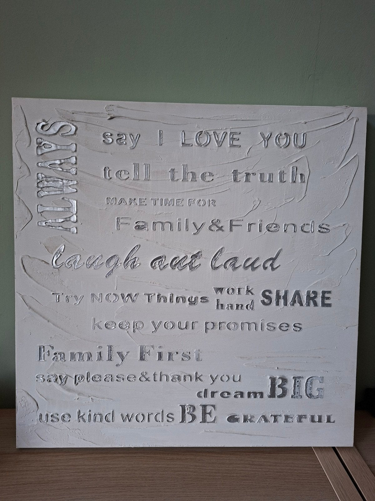 schilderij wanddecoratie met inspirerende Engelse teksten, Ophalen, 60 cm, Zo goed als nieuw, Wandbord of Wandpaneel