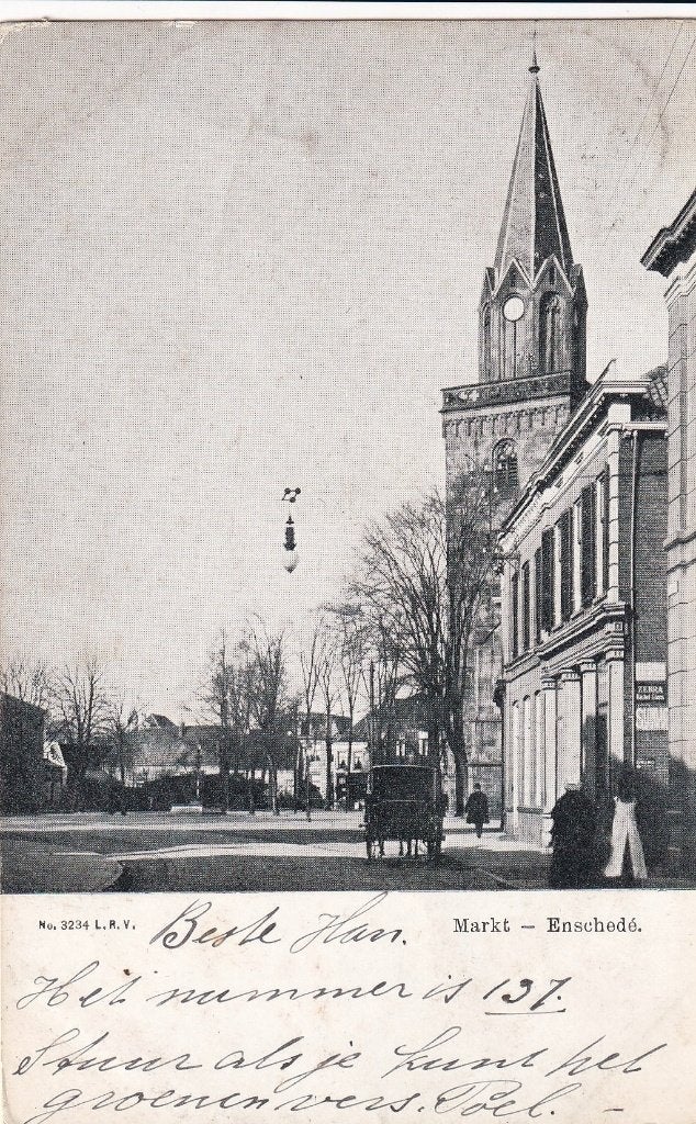 Enschede, Markt, 1906., Verzenden, Voor 1920, Gelopen, Overijssel