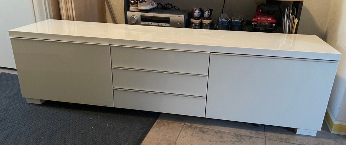 Ikea Besta Burs tv meubel hooglans wit, Huis en Inrichting, Kasten | Televisiemeubels, Ophalen, 150 tot 200 cm, Overige materialen