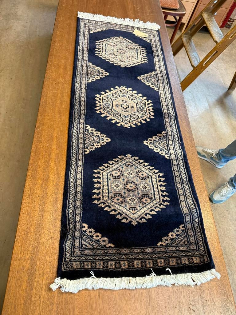 Pakistaans handgeknoopt tafelkleed 125x47cm, Ophalen, Minder dan 50 cm, 100 tot 150 cm, Blauw