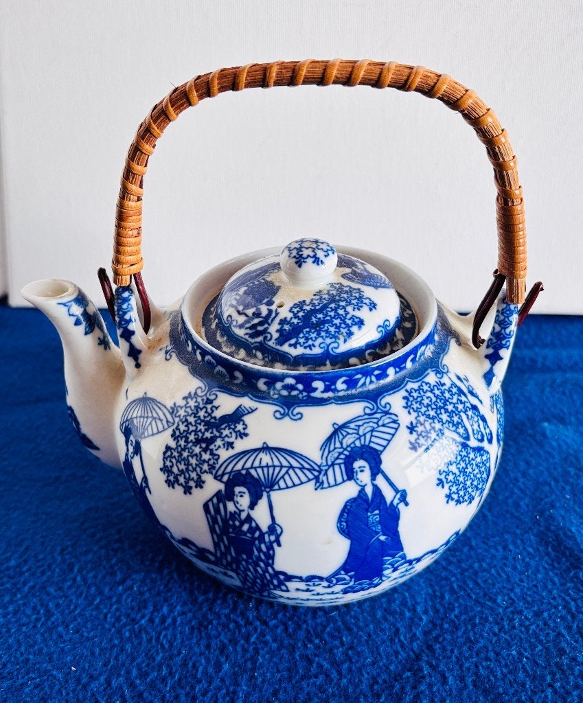 Vintage Japanse Theepot Geisha | Blauw Wit 1950 /1960, Ophalen