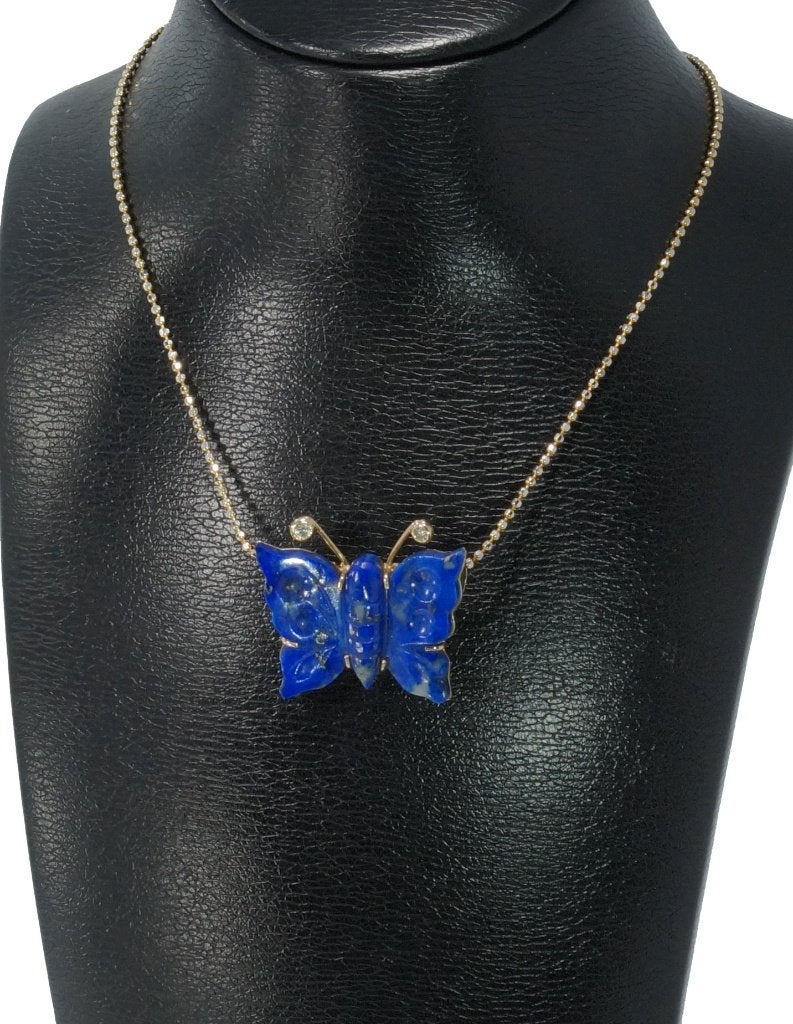 Vlinder Diamant Lapis Lazuli 14k ketting hanger goud, Voordeelsieraden, Verzenden, Zo goed als nieuw, Met edelsteen