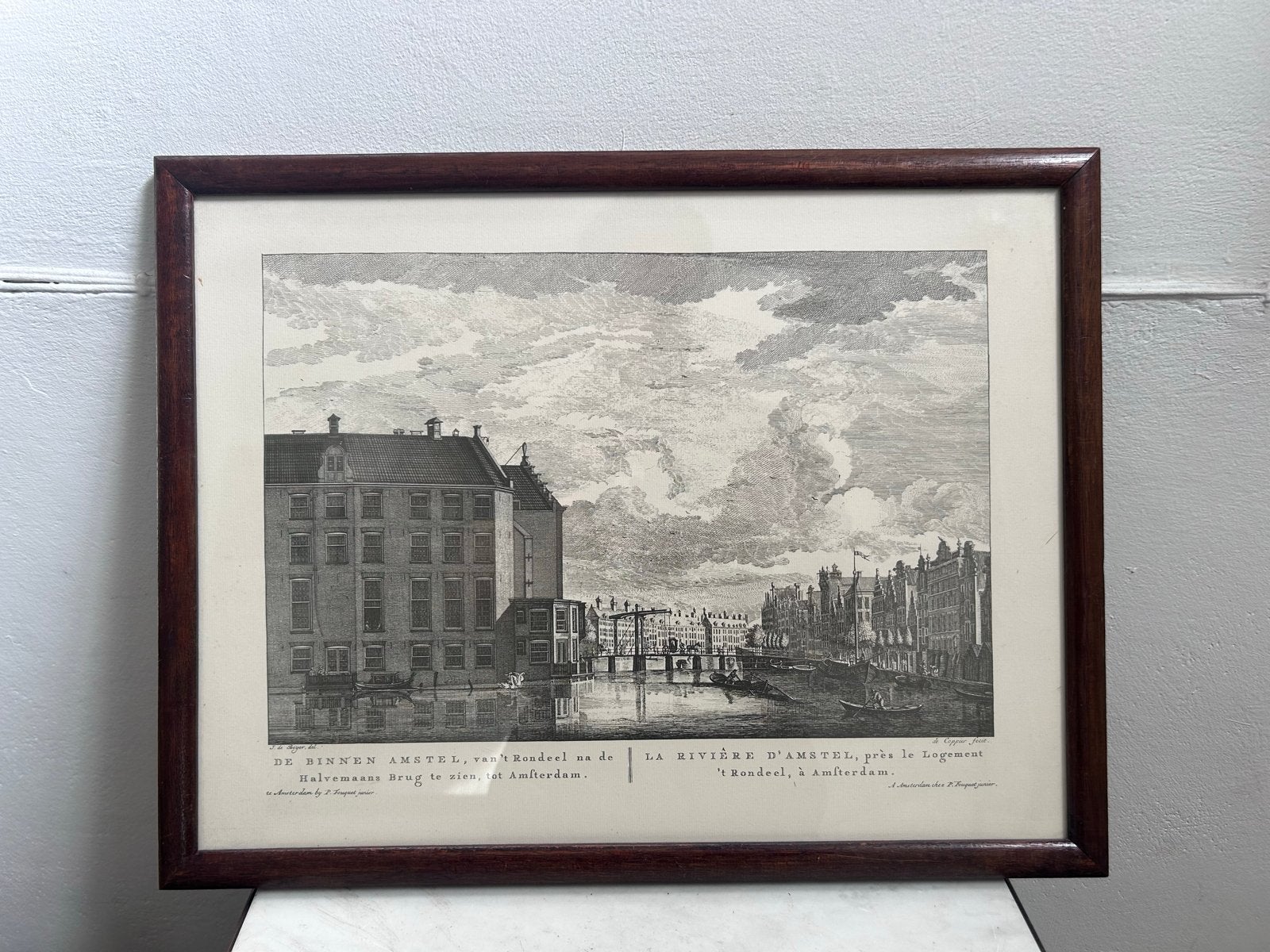 Antieke Ets: De Binnen Amstel, Amsterdam (18e eeuw), Antiek en Kunst, Kunst | Etsen en Gravures, Stadsgezicht, Ophalen of Verzenden
