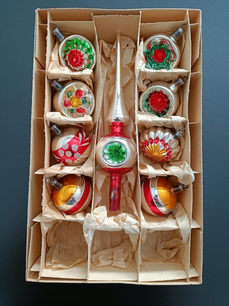 Vintage kerstballen + piek., Ophalen, Gebruikt
