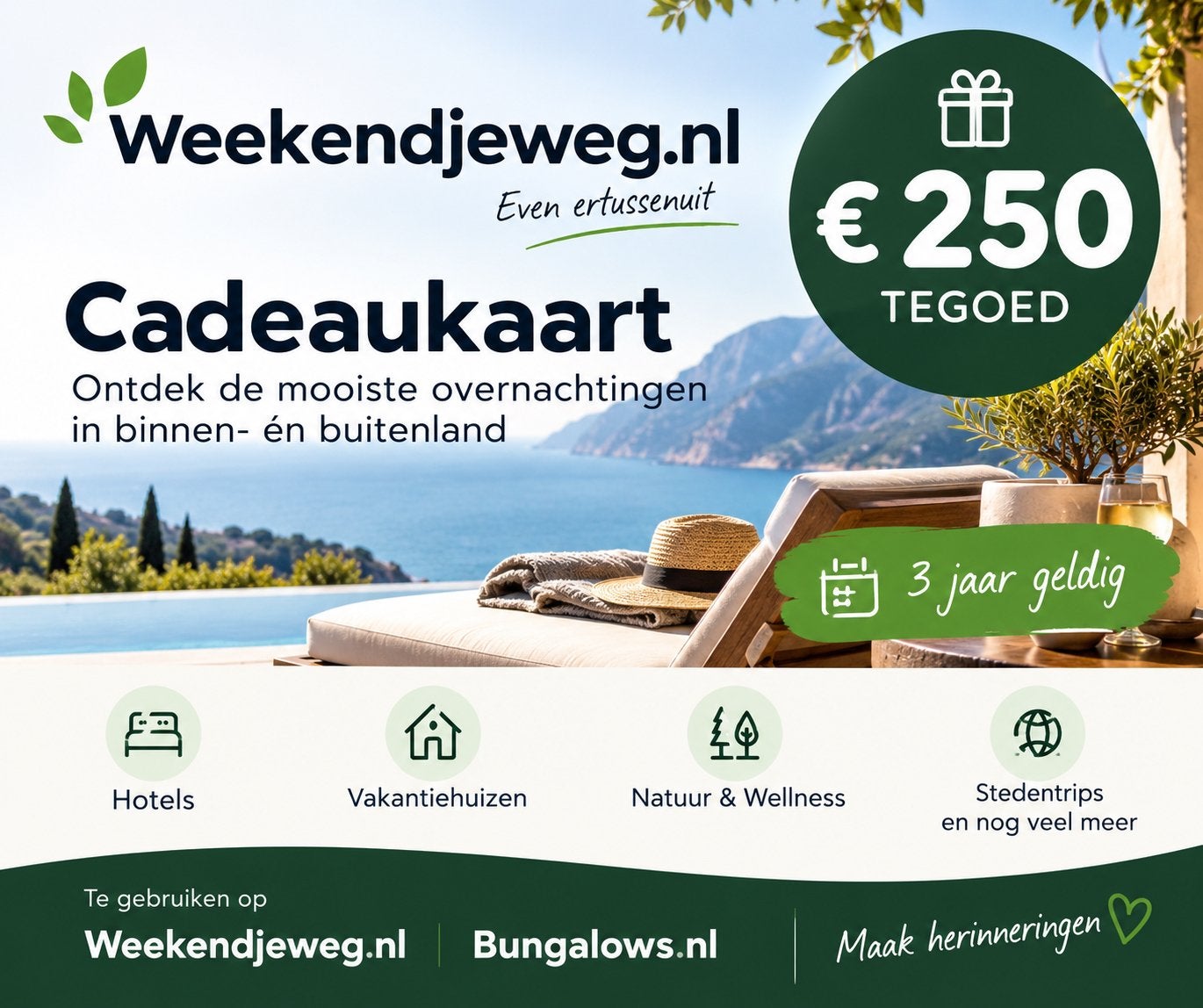 Weekendjewegnl cadeaukaart / tegoedbon t.w.v. €250, Drie personen of meer, Kortingskaart