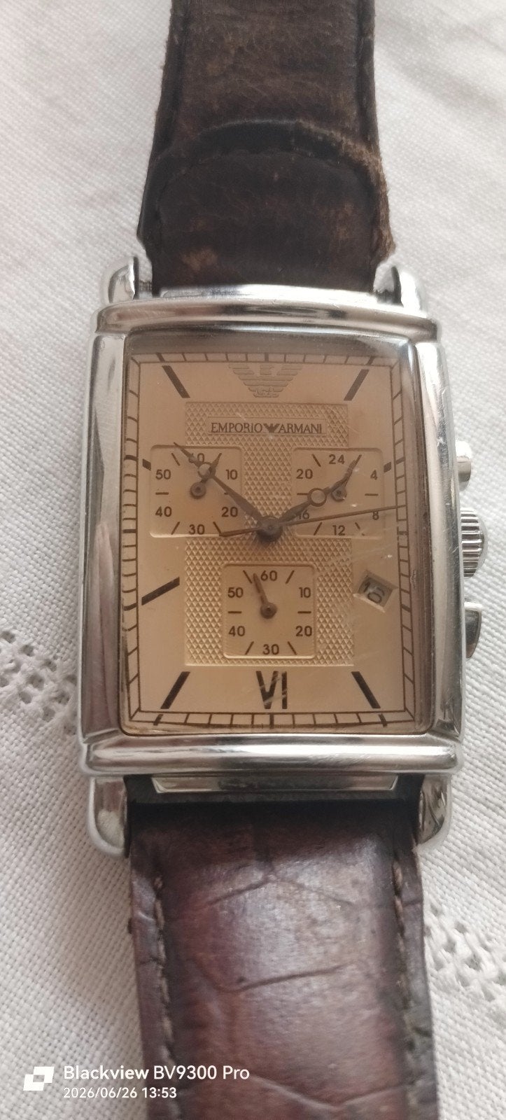 Emporio Armani Heren Horloge - Gebruikt, Ophalen of Verzenden, Gebruikt, Leer, Overige merken
