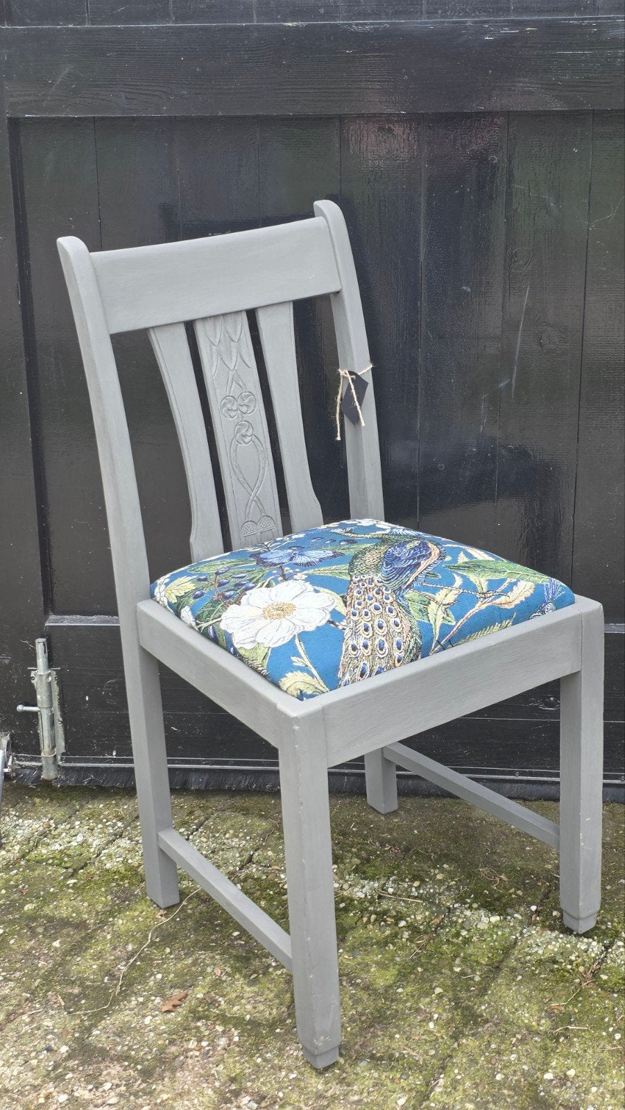 Oud stoeltje in krijtverf met nieuwe bekleding, Huis en Inrichting, Stoelen, Ophalen, Gebruikt, Bruin, Eén
