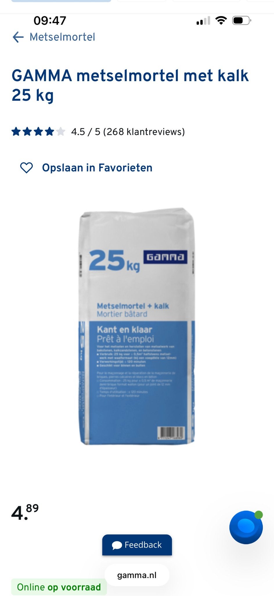 8x GAMMA metselmortel met kalk 25 kg, Ophalen, Nieuw