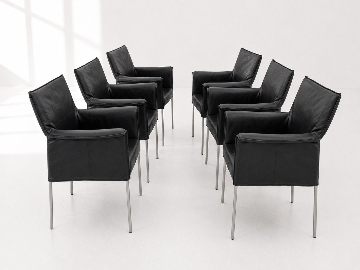 6 Gola eetkamerstoelen Design On Stock zwart Leer rvs poten, Ophalen, Zwart, Zo goed als nieuw, Vijf, Zes of meer stoelen