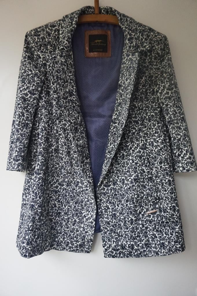 Thomas Burberry jas bloem zwart blauw grijs trenchcoat mt 38, Maat 38/40 (M), Ophalen of Verzenden, Zo goed als nieuw, Burberry