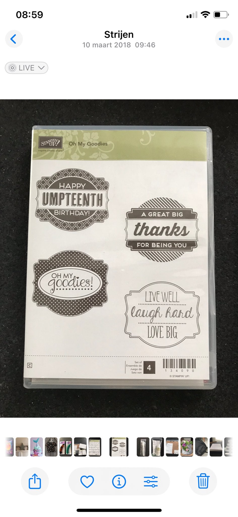 Stampin' Up! 'Oh My Goodies' stempelset, Zwart, Overige thema's, Ophalen of Verzenden, Zo goed als nieuw