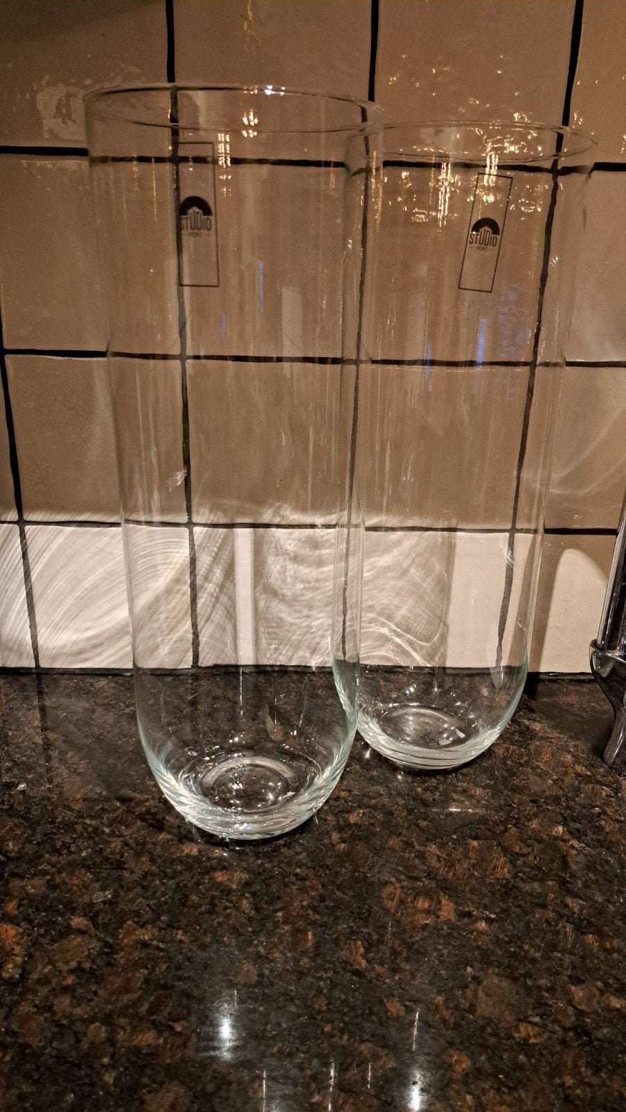 2 glazen vazen/windlichten met gratis zand, Huis en Inrichting, Ophalen, Gebruikt, Glas