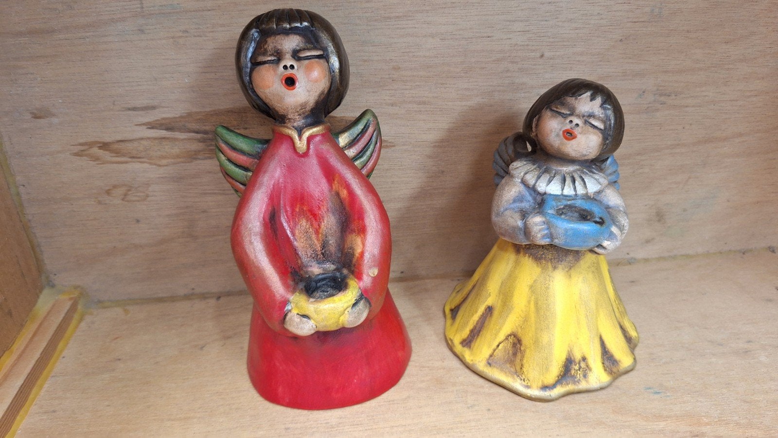Set van 2 vintage engelen kandelaarbeeldjes - Kerstdecoratie, Ophalen of Verzenden, Gebruikt, Religie