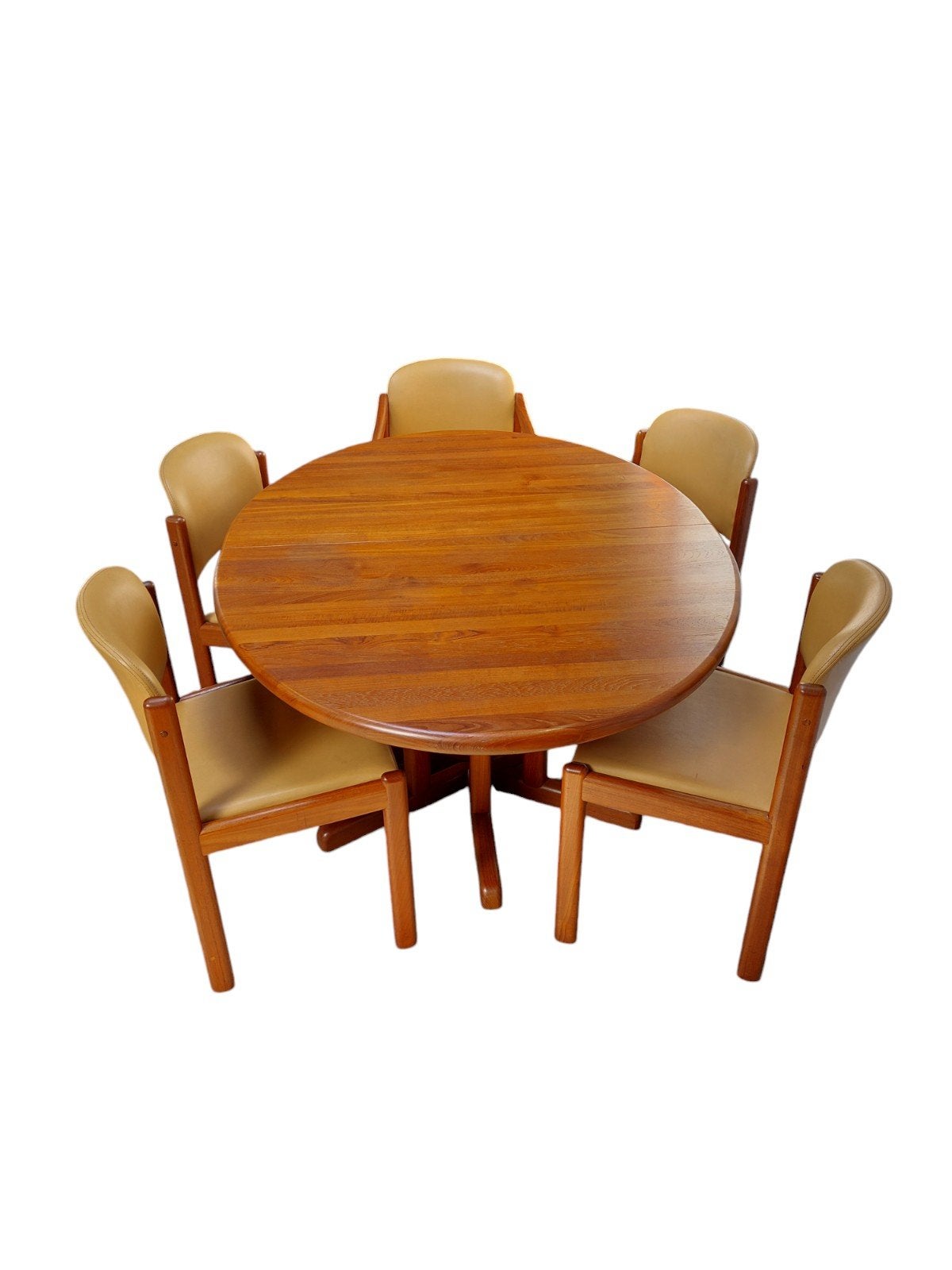 Vintage teakhouten eethoek met 5 stoelen (setprijs), Ophalen, Gebruikt, Vijf personen of meer, Onbekend