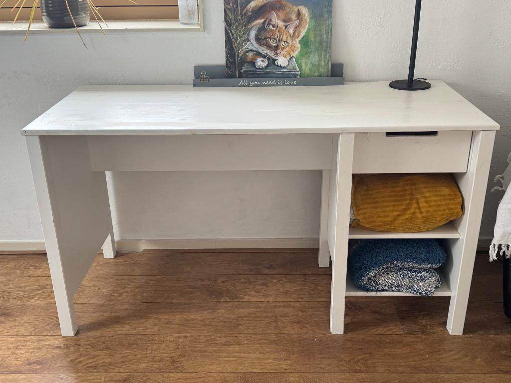 Bureau wit, Huis en Inrichting, Bureaus, Ophalen, Gebruikt, Schoolbureau, Hout