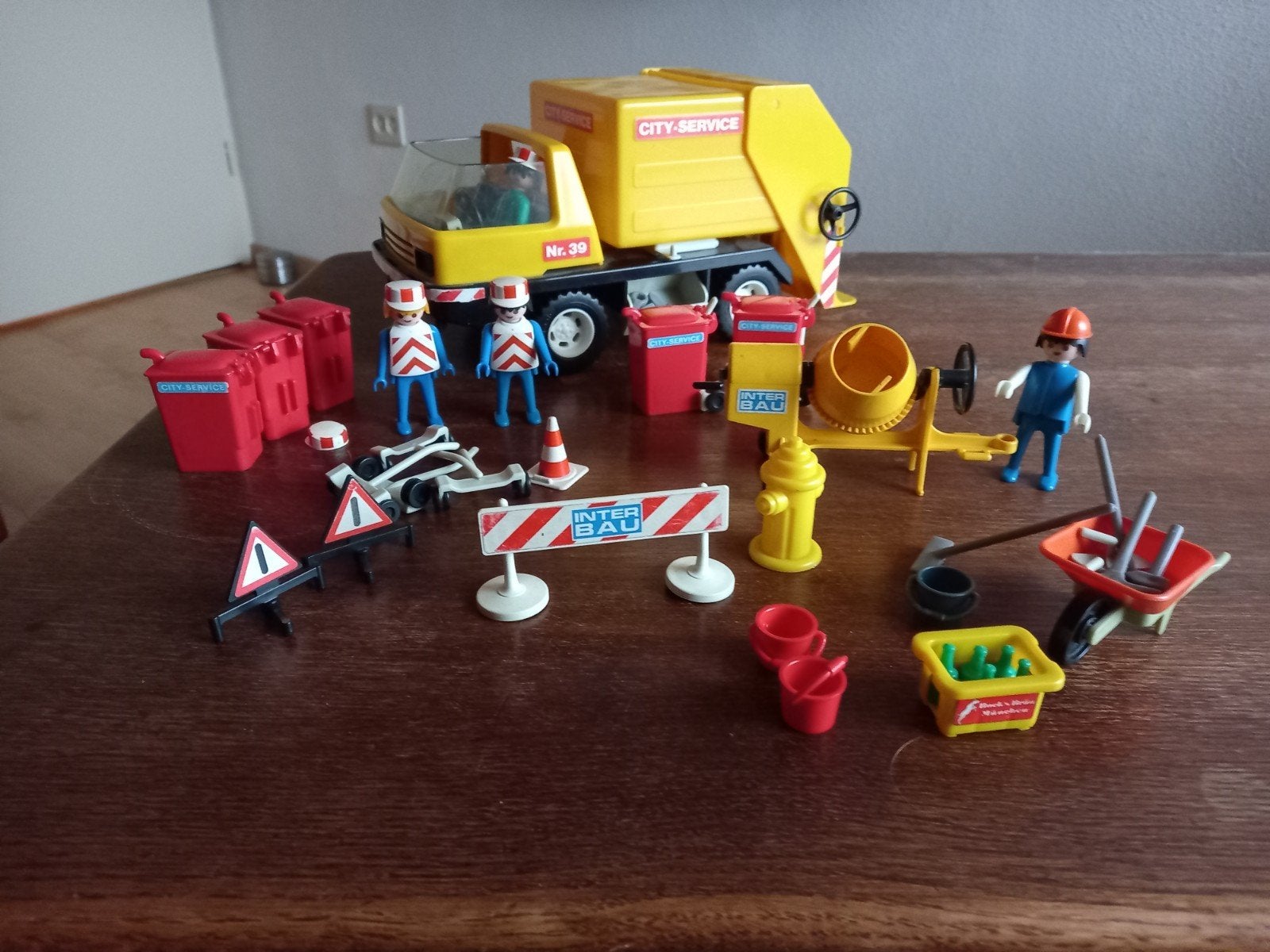 Vintage Playmobil Vuilniswagen en Bouwvakkers Set, Ophalen of Verzenden, Gebruikt