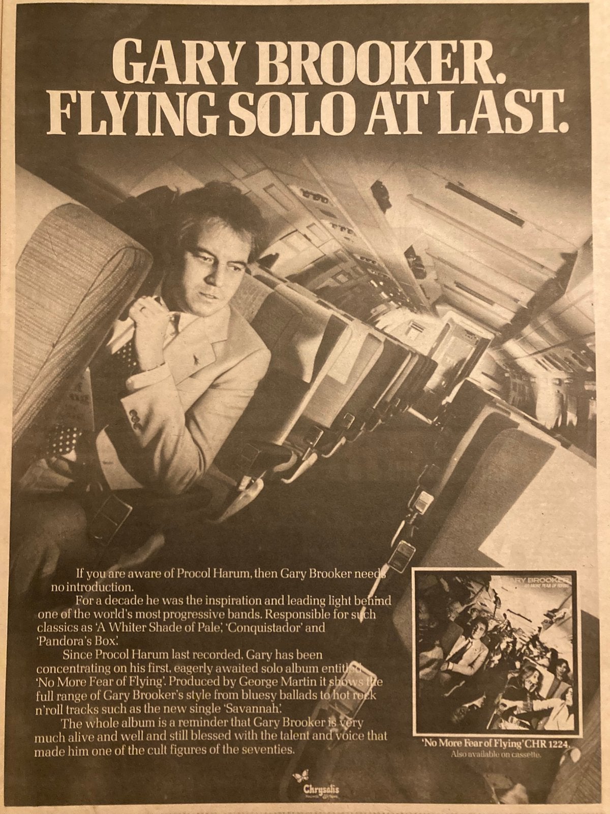 GARY BROOKER No Fear Of Flying A3 advertentie, Ophalen of Verzenden, Zo goed als nieuw