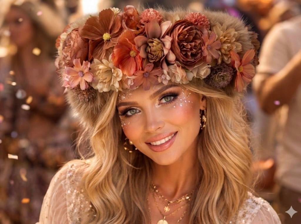 Bloemen bontband aardetinten Bloemfetti, Kleding | Dames, Carnavalskleding en Feestkleding, Ophalen of Verzenden, Nieuw, Carnaval