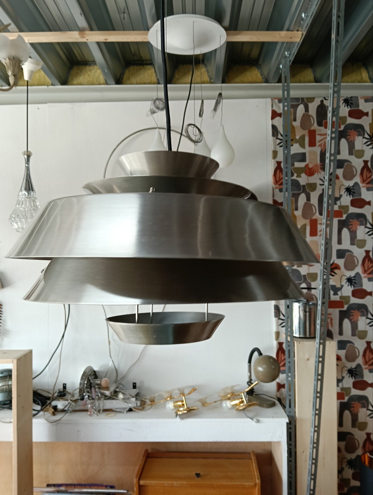 Retro Schalen Hanglamp - Geborsteld Metaal, Ophalen of Verzenden