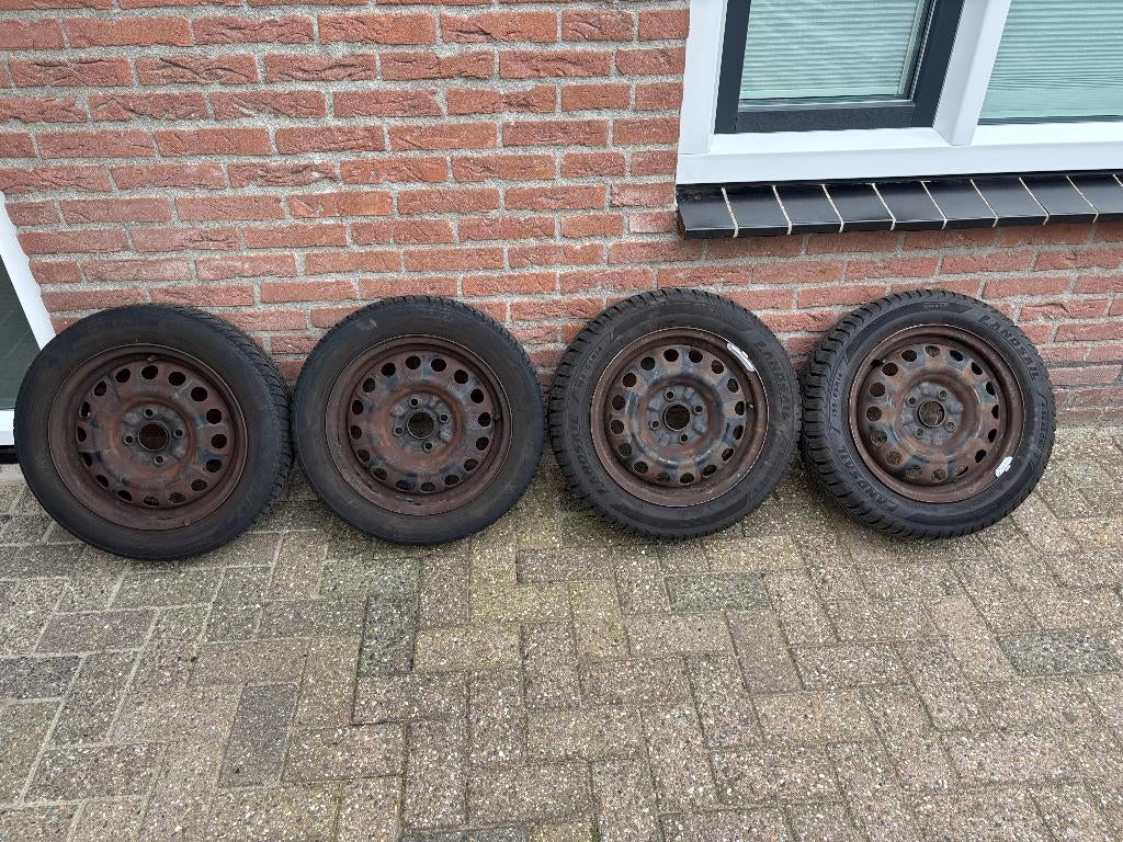 4 velgen + All Season banden 155/65/14 Peugeot 107, Aygo, C1, Ophalen, 14 inch, Gebruikt, 155 mm
