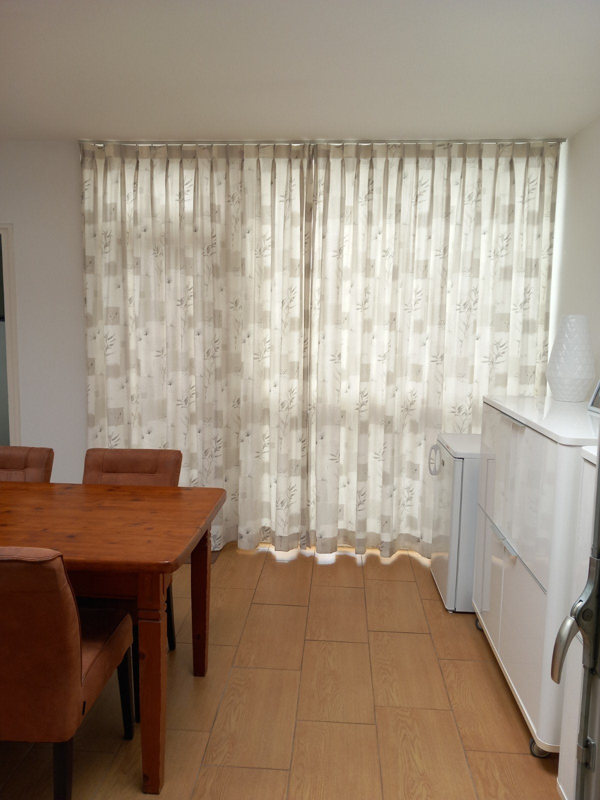 Overgordijnen op maat wit/grijs motief 300x248 cm met haken, Ophalen, Grijs, Overgordijn, Met haken