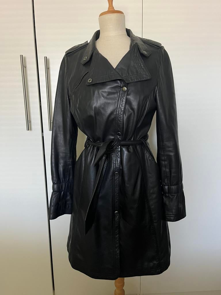 Echt leren Trenchcoat / 2 ❤️, Ophalen of Verzenden, Nieuw, Maat 36 (S), Zwart