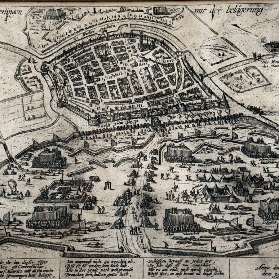 16e of 17e eeuwse kopergravure, belegering van Groningen, Ophalen of Verzenden, Cartografie, Gravure