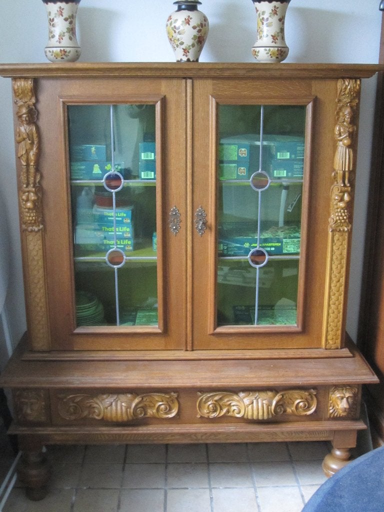 Antieke Bufferkast . servieskast met glas in lood, Antiek en Kunst, Antiek | Meubels | Kasten, Ophalen