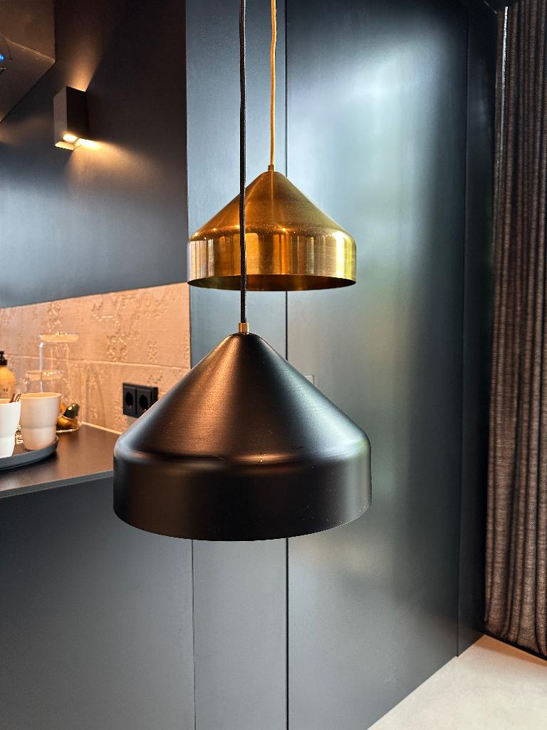 Vij5 Lloop hanglampen meerdere stuks zwart en messing, Waterstad 23, 50 tot 75 cm, Zo goed als nieuw, Metaal