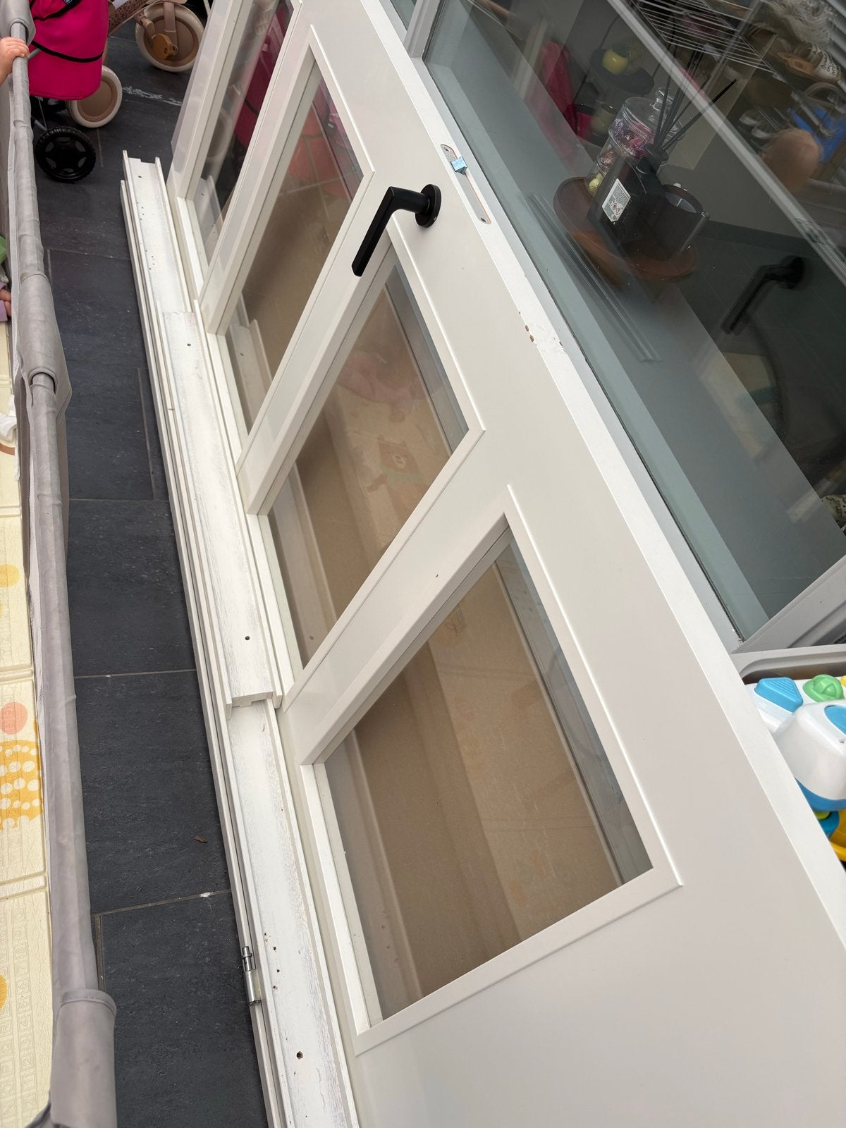Witte binnendeur met glaspanelen, Gebruikt, 80 tot 100 cm, 215 cm of meer, Binnendeur
