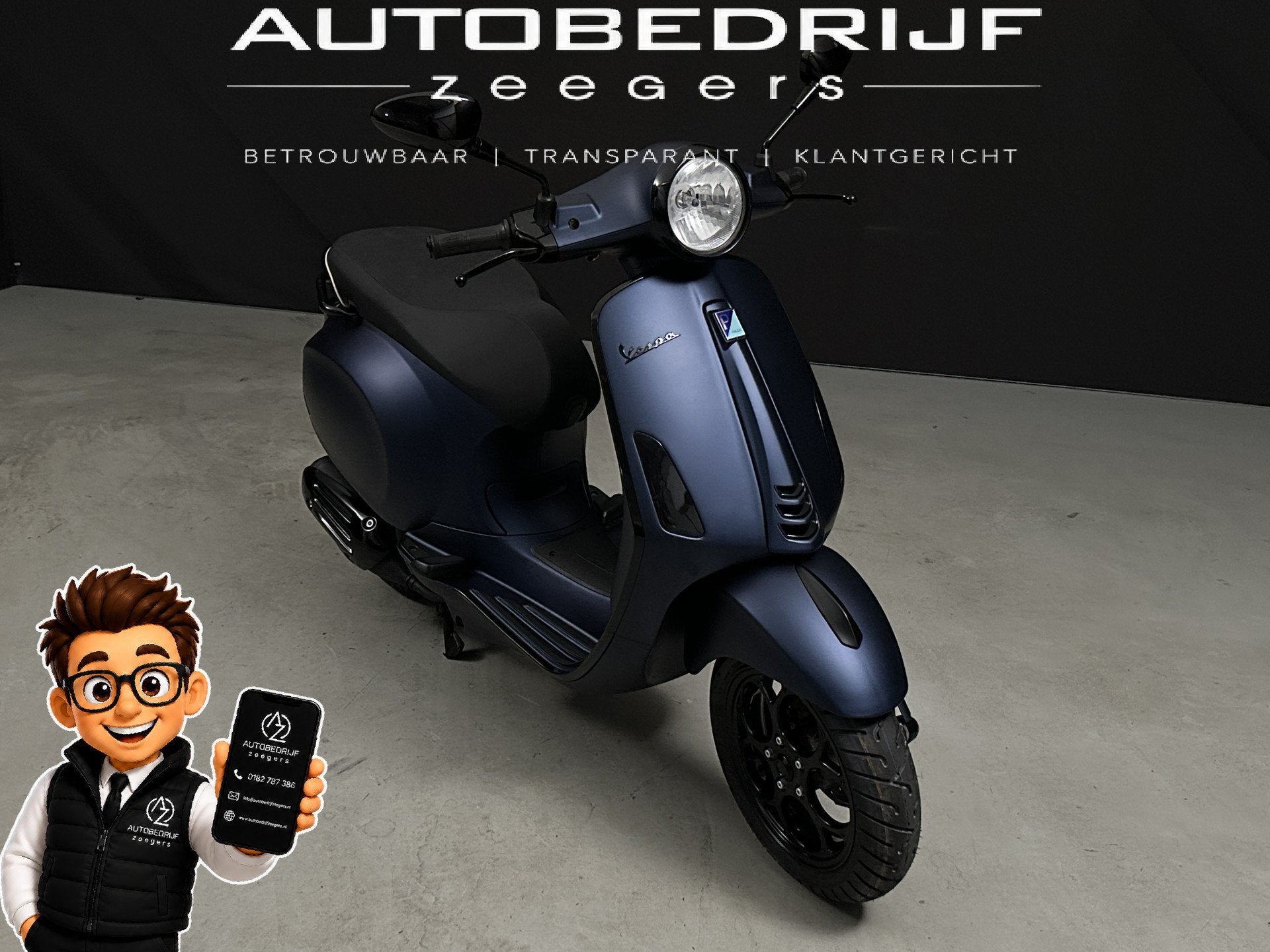 Vespa primavera 45 San Marino Matt Custom (bj 2017), Middelblok 190
2831BR  GOUDERAK, NL, Gebruikt, Overige modellen, Info@autobedrijfzeegers.nl