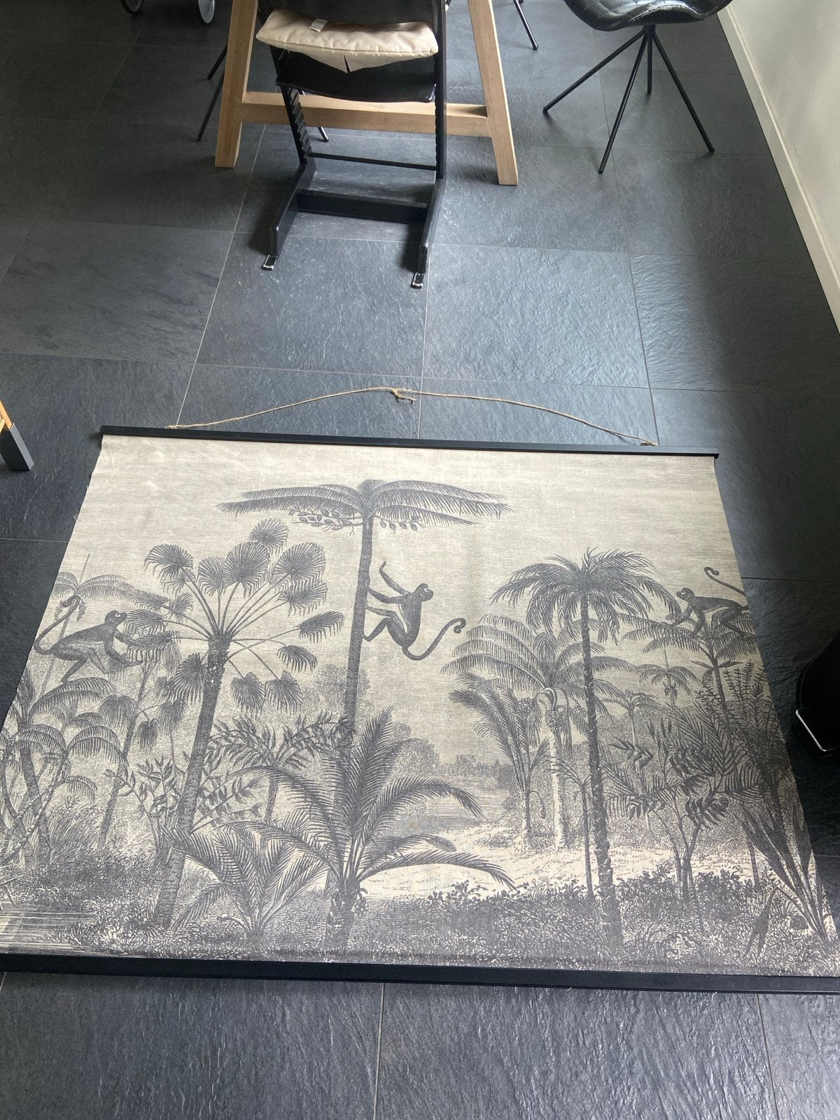 Mooi schilderij van doek met jungle en apen, Ophalen, Origineel werk, Overige onderwerpen, Doek