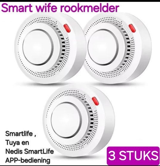 Smart WiFi Rooksensor Brandbeveiliging Rookmelder (3 STUKS ), Detector, Sensor of Melder, Ophalen of Verzenden, Zo goed als nieuw