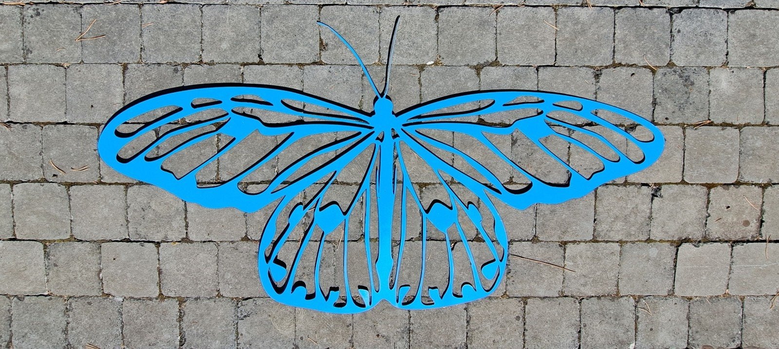 Blauw metalen vlinder 1.44 br en 80 cm hoog, Tuin en Terras, Gaas en Draad, Ophalen, Zo goed als nieuw, Minder dan 10 meter, Raster