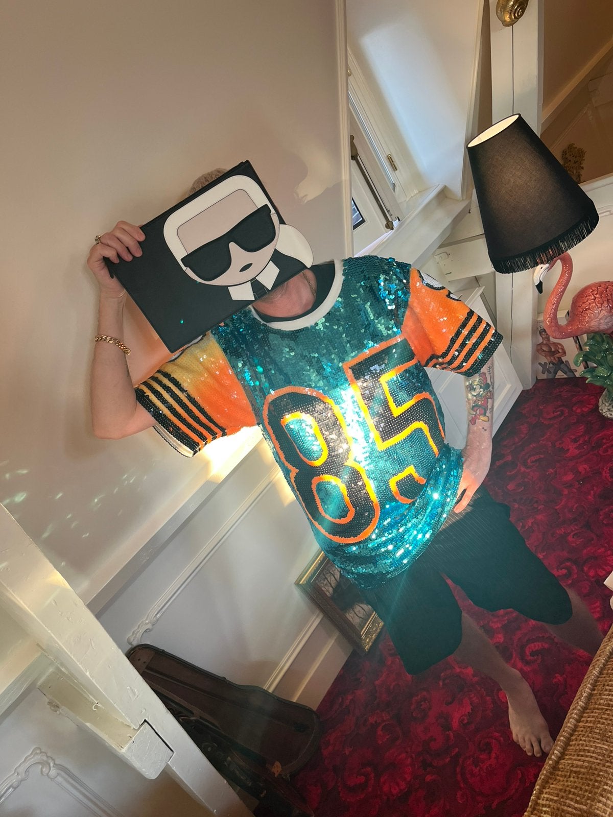 Opvallend Pailletten shirt Turquoise & Oranje (Nevada Love), Ophalen of Verzenden, Zo goed als nieuw, Meerkleurig, Korte mouw