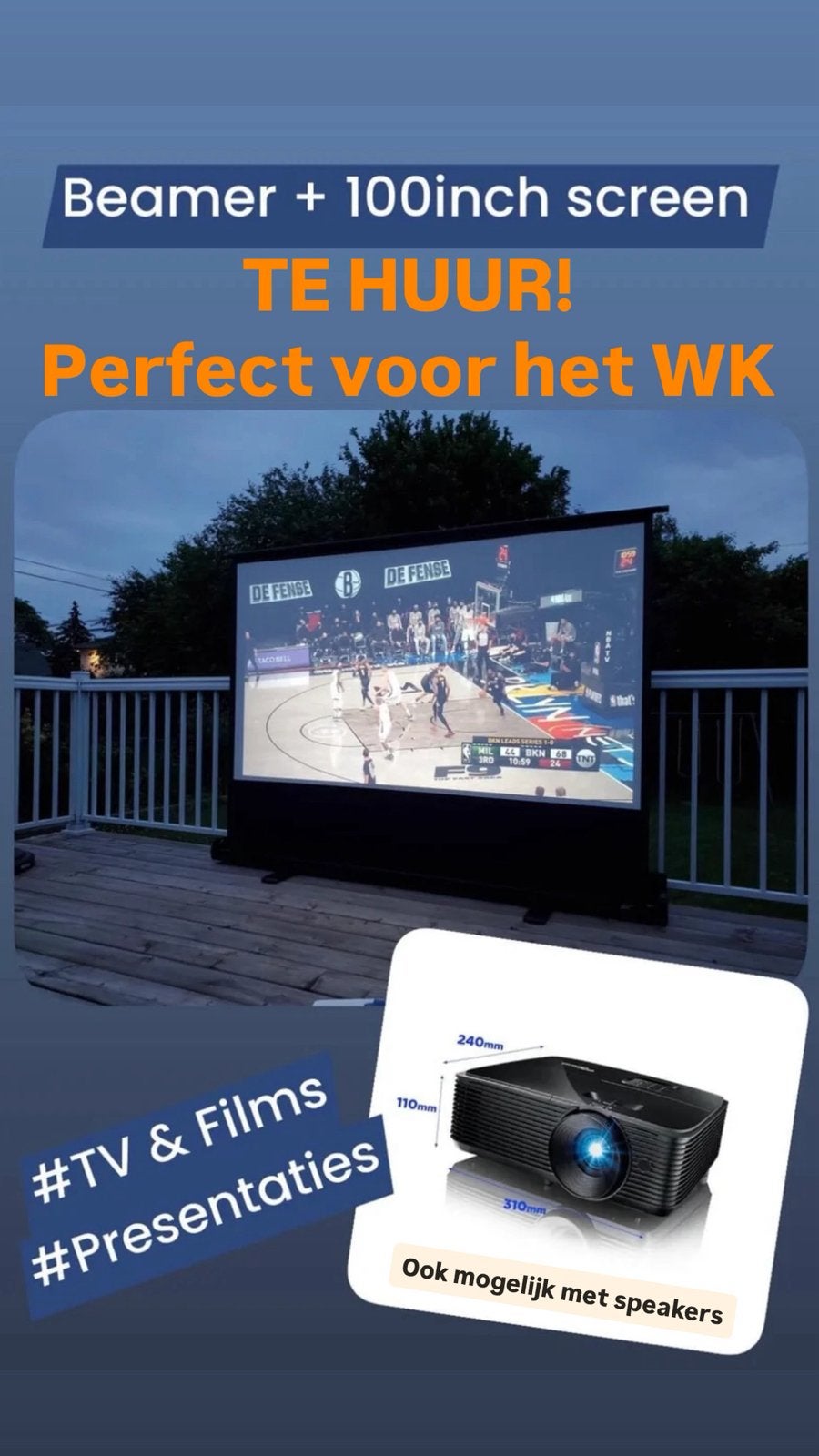 TE HUUR: Beamer + Screen + Speaker (JBL / SOUNDBOKS), Ophalen, Overige technologieën, Eu, Full HD (1080)