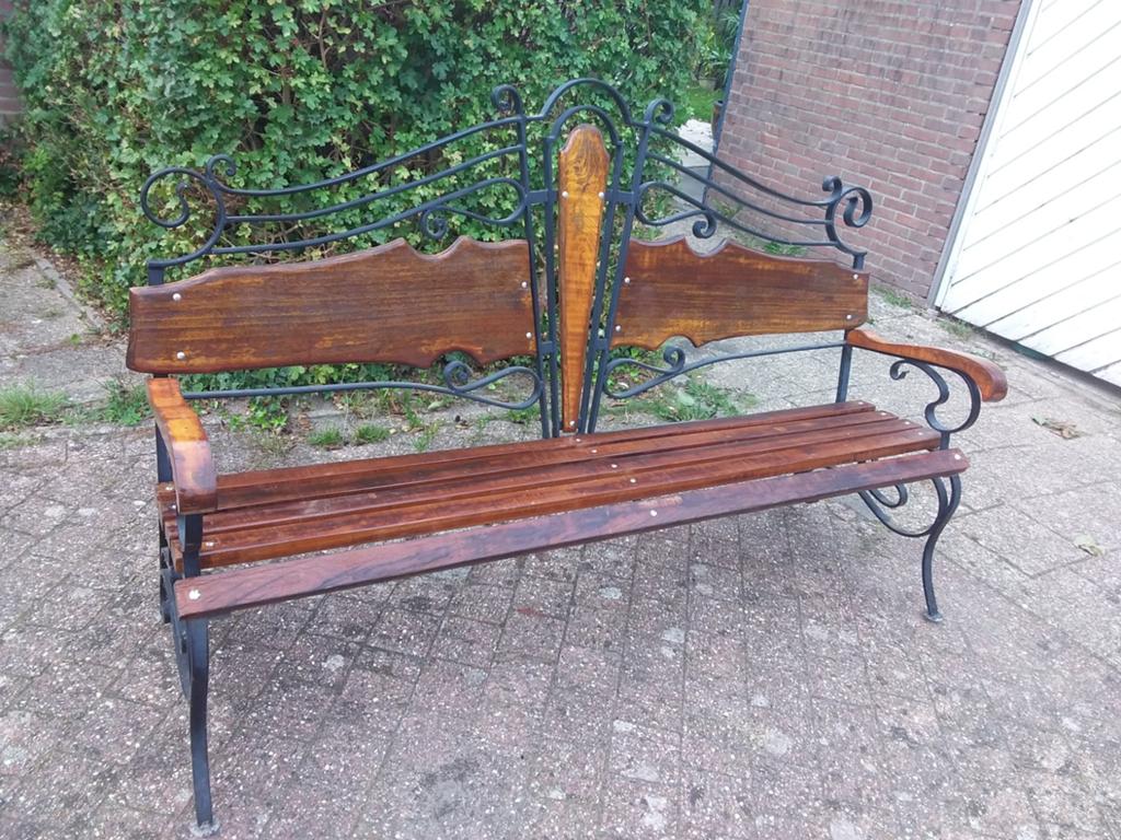 Tuinbank smeedijzer met hout. Lengte 180 cm, Ophalen, Nieuw, Hout