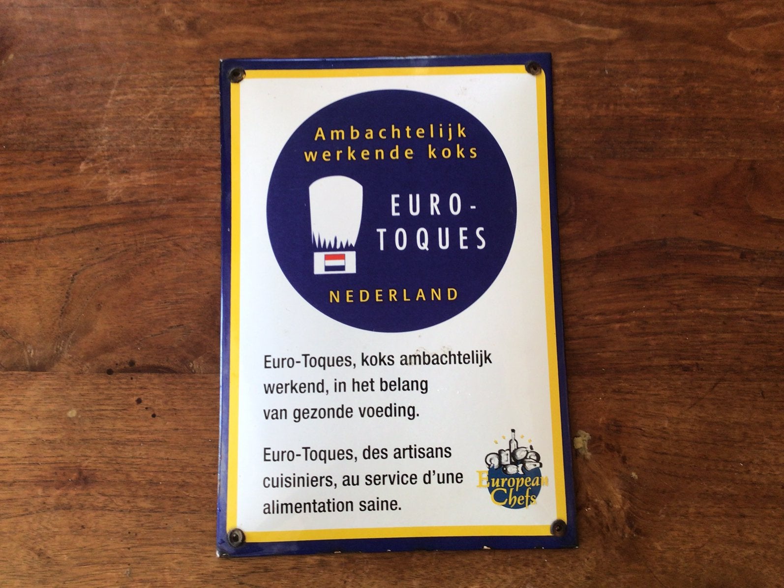 Emaille restaurant bord. 20 cm bij 30 cm, Ophalen of Verzenden, Zo goed als nieuw, Reclamebord