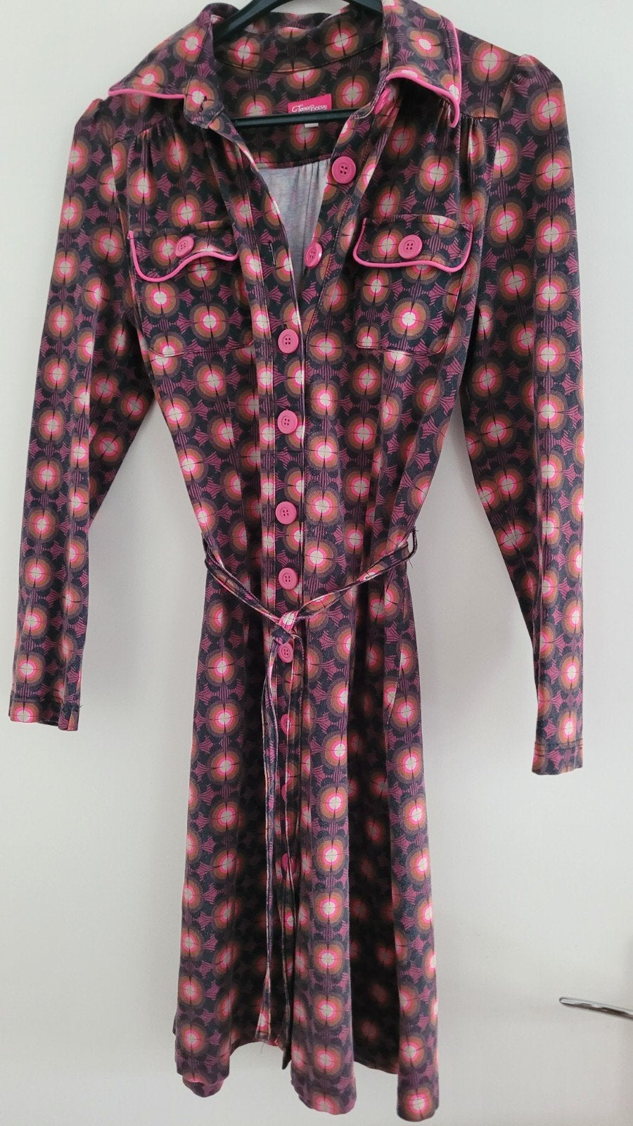 Tante Betsy jurk met retro print en roze details, Maat 38/40 (M), Tante Betsy, Meerkleurig, Ophalen of Verzenden