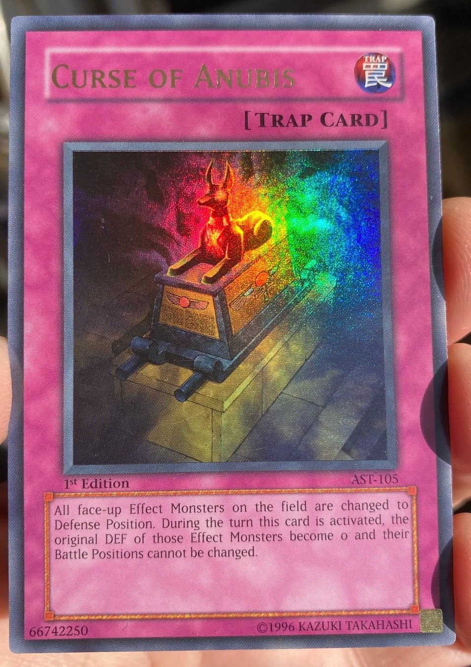 Yu-Gi-Oh! Curse of Anubis AST 1st Edition !, Ophalen of Verzenden, Gebruikt, Losse kaart, Foil