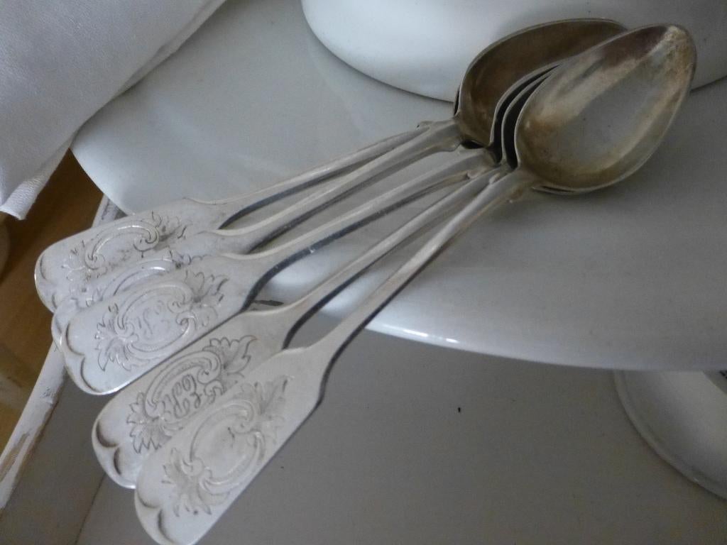 5 antieke koffielepeltjes verzilverd / oude lepeltjes zilver, Antiek en Kunst, Antiek | Bestek, Ophalen of Verzenden