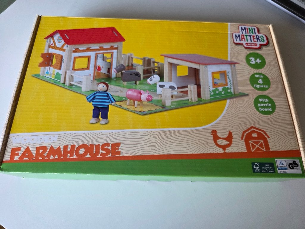 Mini matters Farmhouse houten puzzel met dieren, Ophalen of Verzenden, Zo goed als nieuw, Rij- of Hobbelspeelgoed