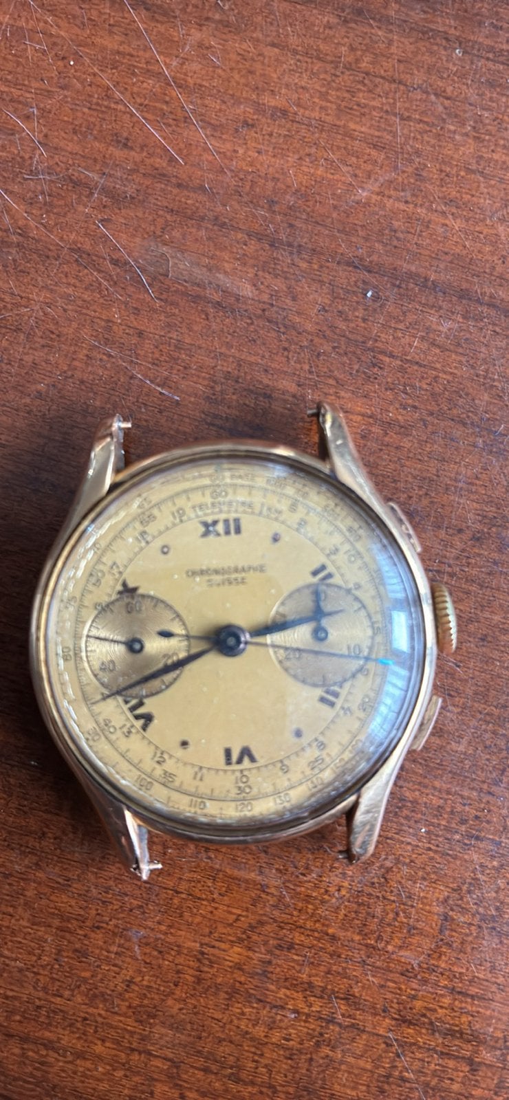 Vintage 14 Karaat Gouden Chronograaf Horloge - 31,7 gram, Sieraden, Tassen en Uiterlijk, Ophalen of Verzenden, Goud, Polshorloge