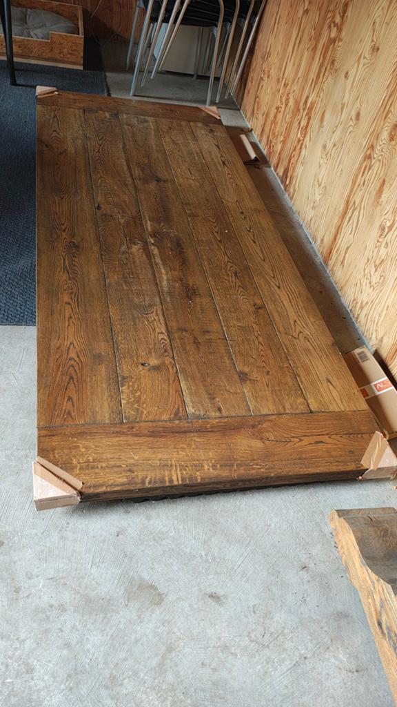 Massief eiken tafelblad met onderstel - 240x100 cm, Ophalen of Verzenden
